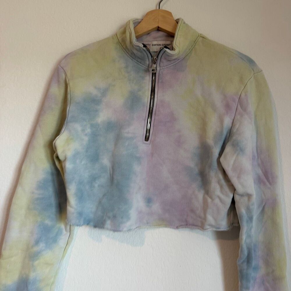 Cotton Citizen Tie Dye Half Zip Pullover Cropped Sweatshirt Women's Size XS - Picture 3 of 7